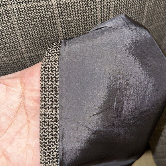MANI SAKS 44L Brown Plaid Mini Houndstooth Pure Virgin Wool Blazer Jacket - Picture 9 of 15